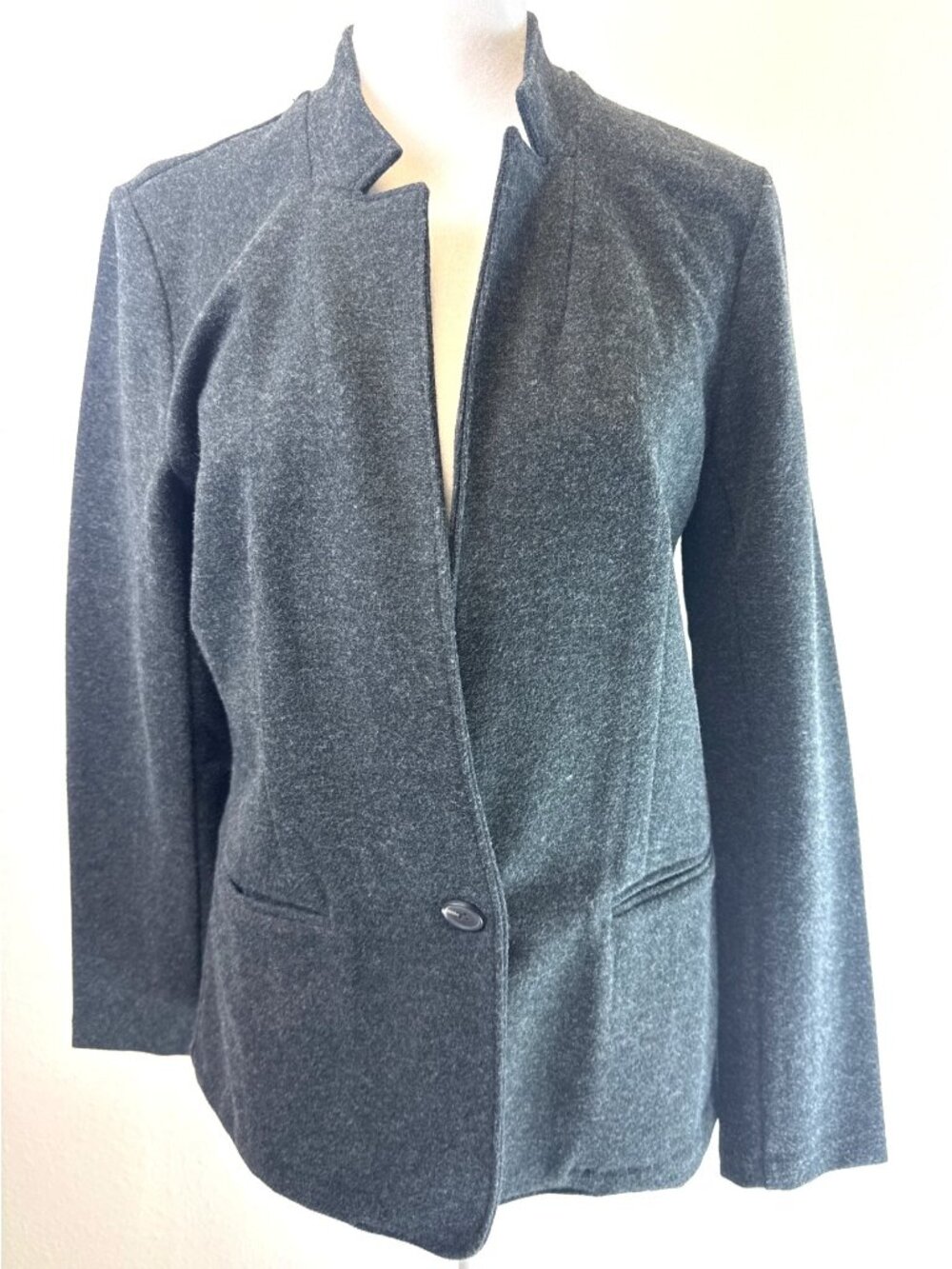 Banana Republic Womens Gray Open-Front Blazer Jacket With Single Button Closure